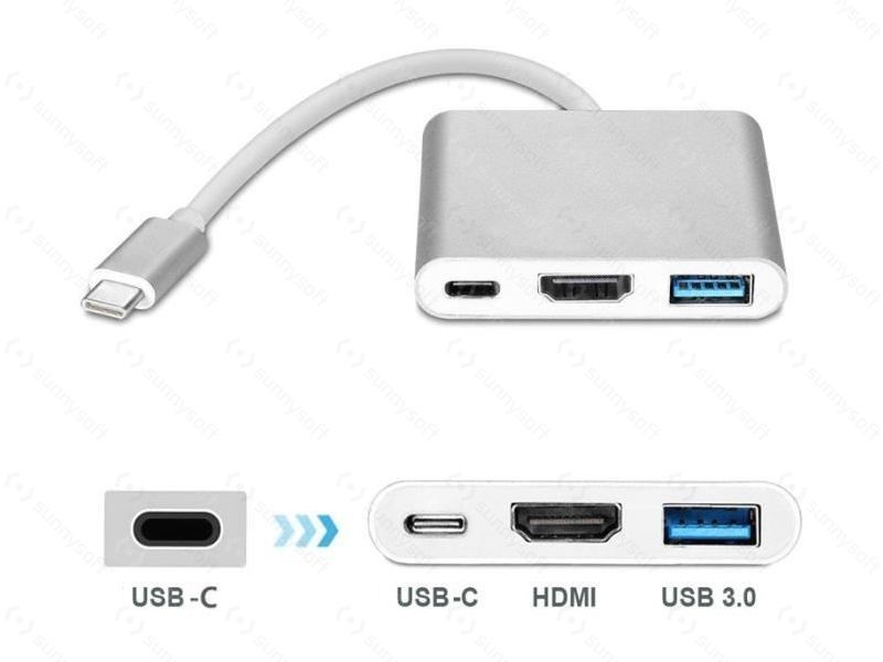 USB-C HDMI-re, USB 3.0, USB-C adapter telefonokhoz vagy laptopokhoz, telefontöltés támogatással
